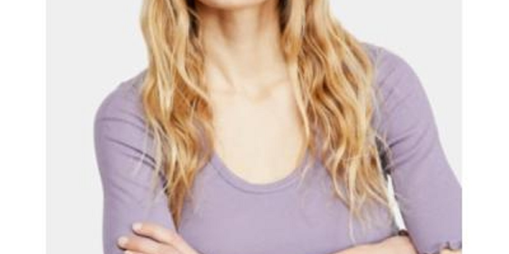 Top curto feminino Free People com decote redondo e recortes, cinza, tamanho grande