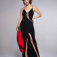 Vestido longo formal com fenda e alças finas, decote coração, estilo esmeralda, preto, tamanho médio