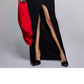 Vestido longo formal com fenda e alças finas, decote coração, estilo esmeralda, preto, tamanho médio