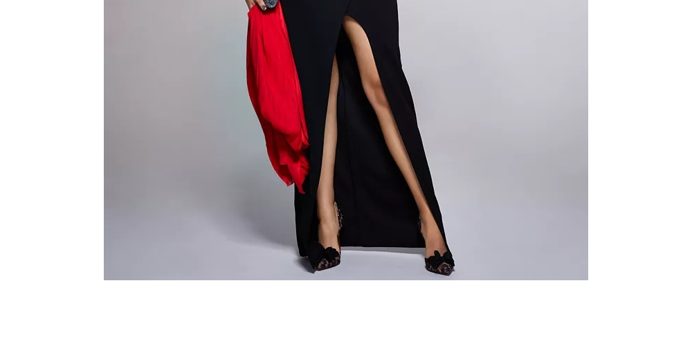 Vestido longo formal com fenda e alças finas, decote coração, estilo esmeralda, preto, tamanho médio