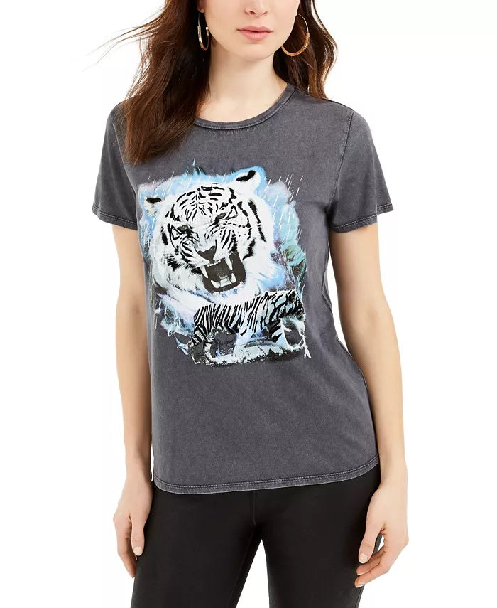 Camiseta feminina Guess Tiger Dream Easy Fit cinza tamanho X-G