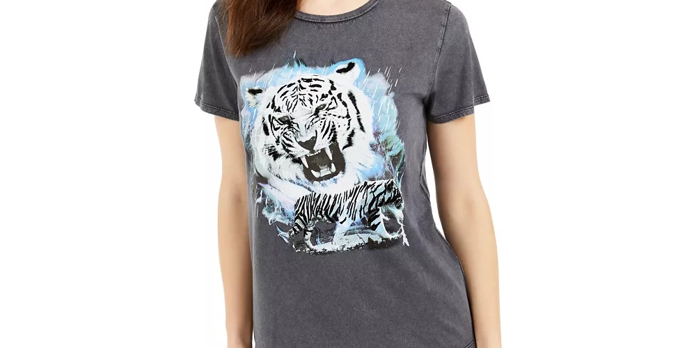 Camiseta feminina Guess Tiger Dream Easy Fit cinza tamanho X-G