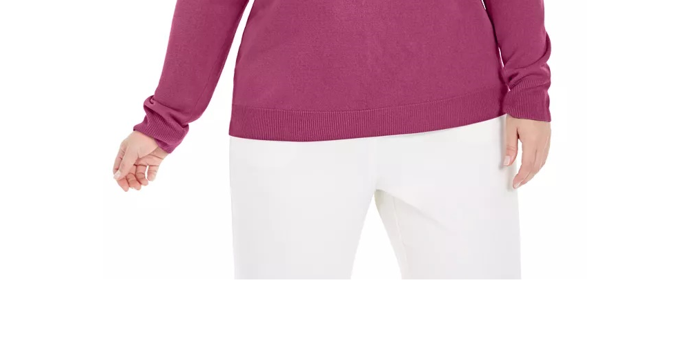 Karen Scott Suéter Feminino Plus Gola Alta LuX-Smalloft Vermelho Tamanho -0X