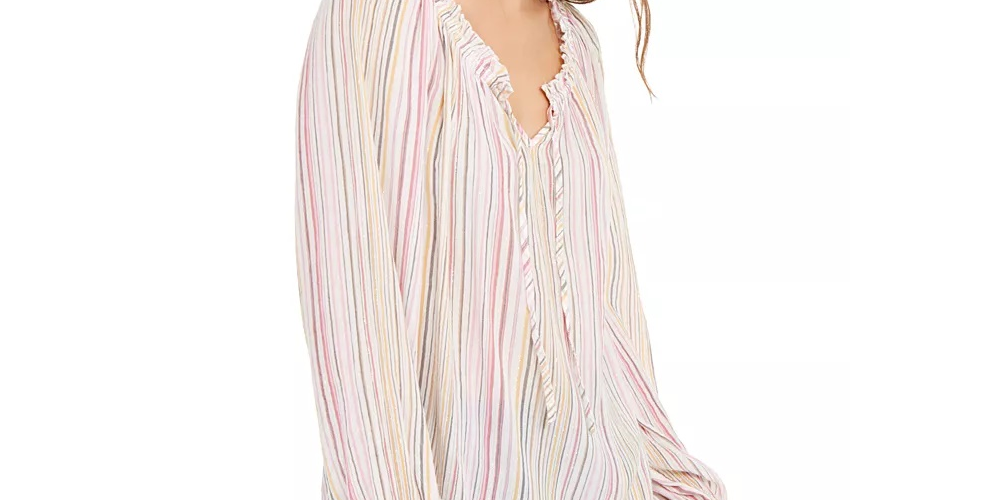 Blusa listrada feminina INC International Concepts Peasant, branca, tamanho grande