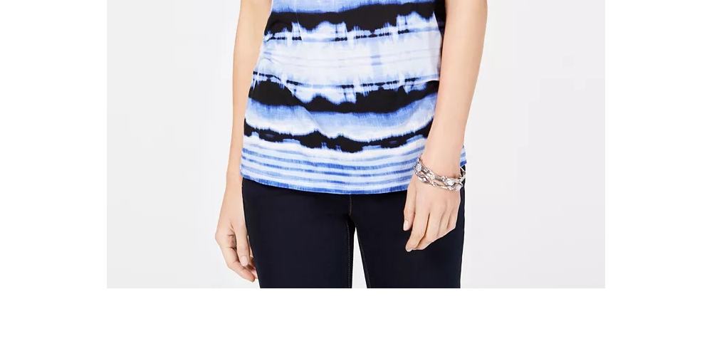 INC International Concepts Top feminino pequeno com estampa tie-dye e ombros descobertos, azul, tamanho PXL