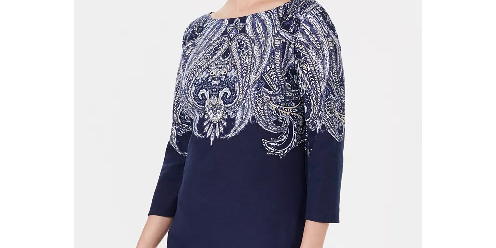 Karen Scott Blusa feminina com decote canoa e estampa paisley pequena, roxa, tamanho P/M
