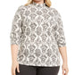 Karen Scott Blusa Plus Size Estampada Gola Mock Feminina Cinza Tamanho 0X