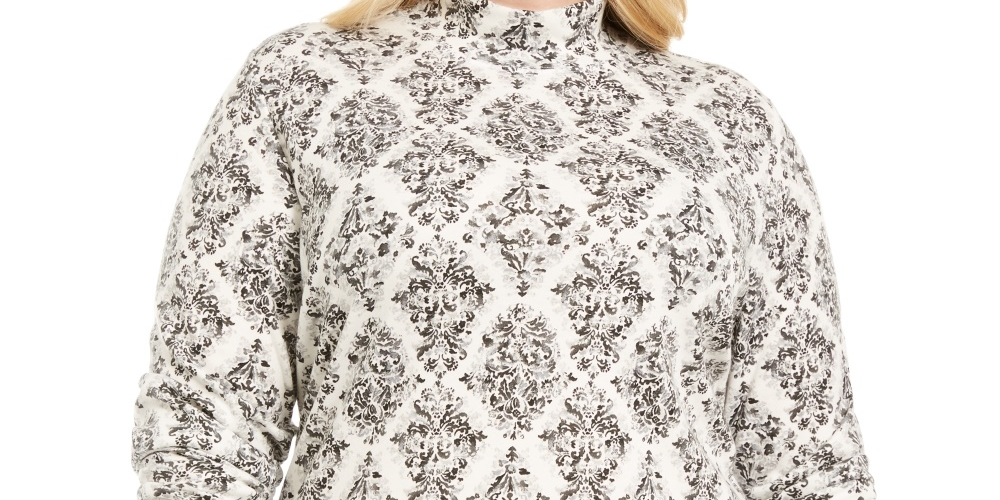 Karen Scott Blusa Plus Size Estampada Gola Mock Feminina Cinza Tamanho 0X