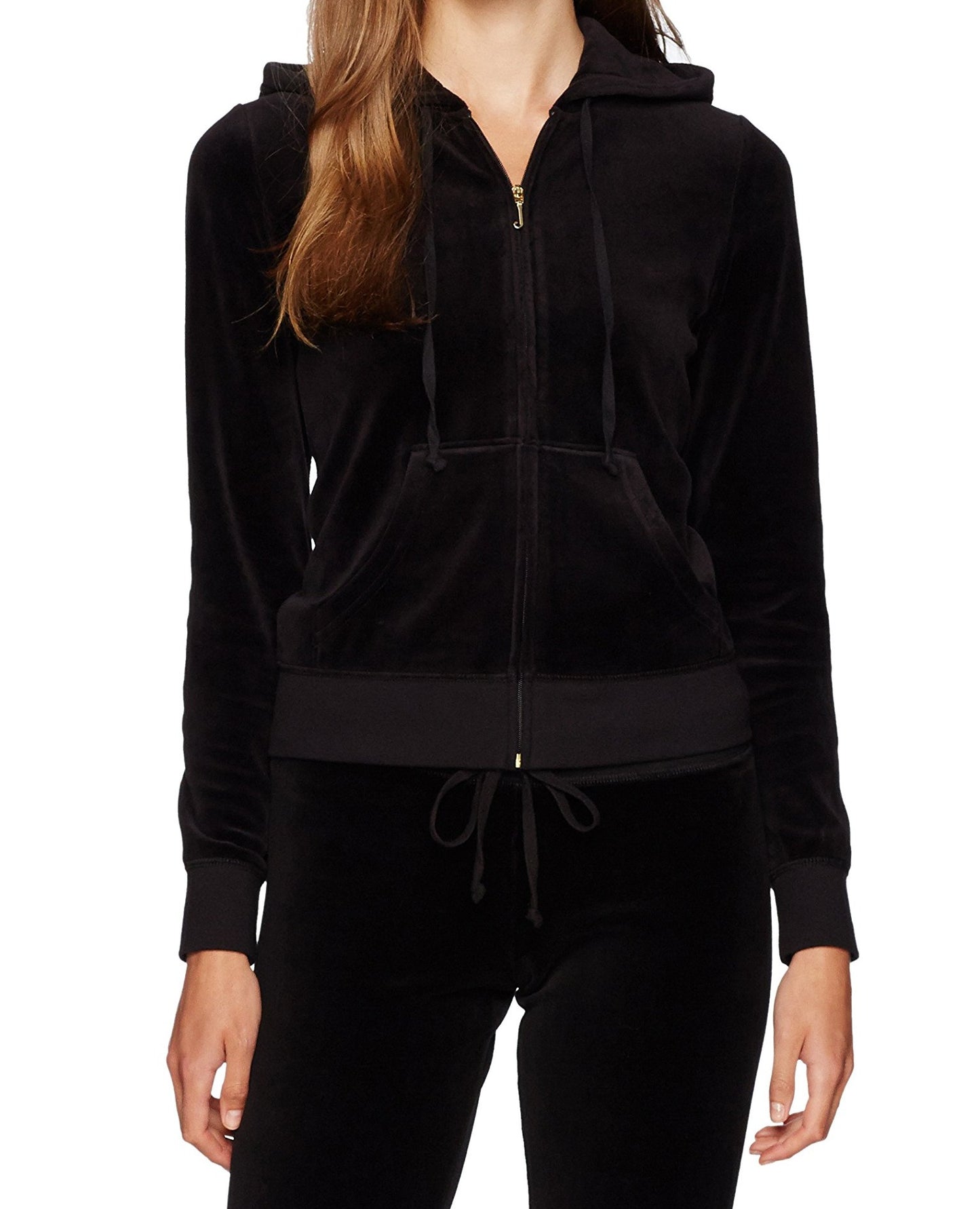 Juicy Couture Moletom com capuz feminino de veludo com zíper completo, preto, tamanho extragrande