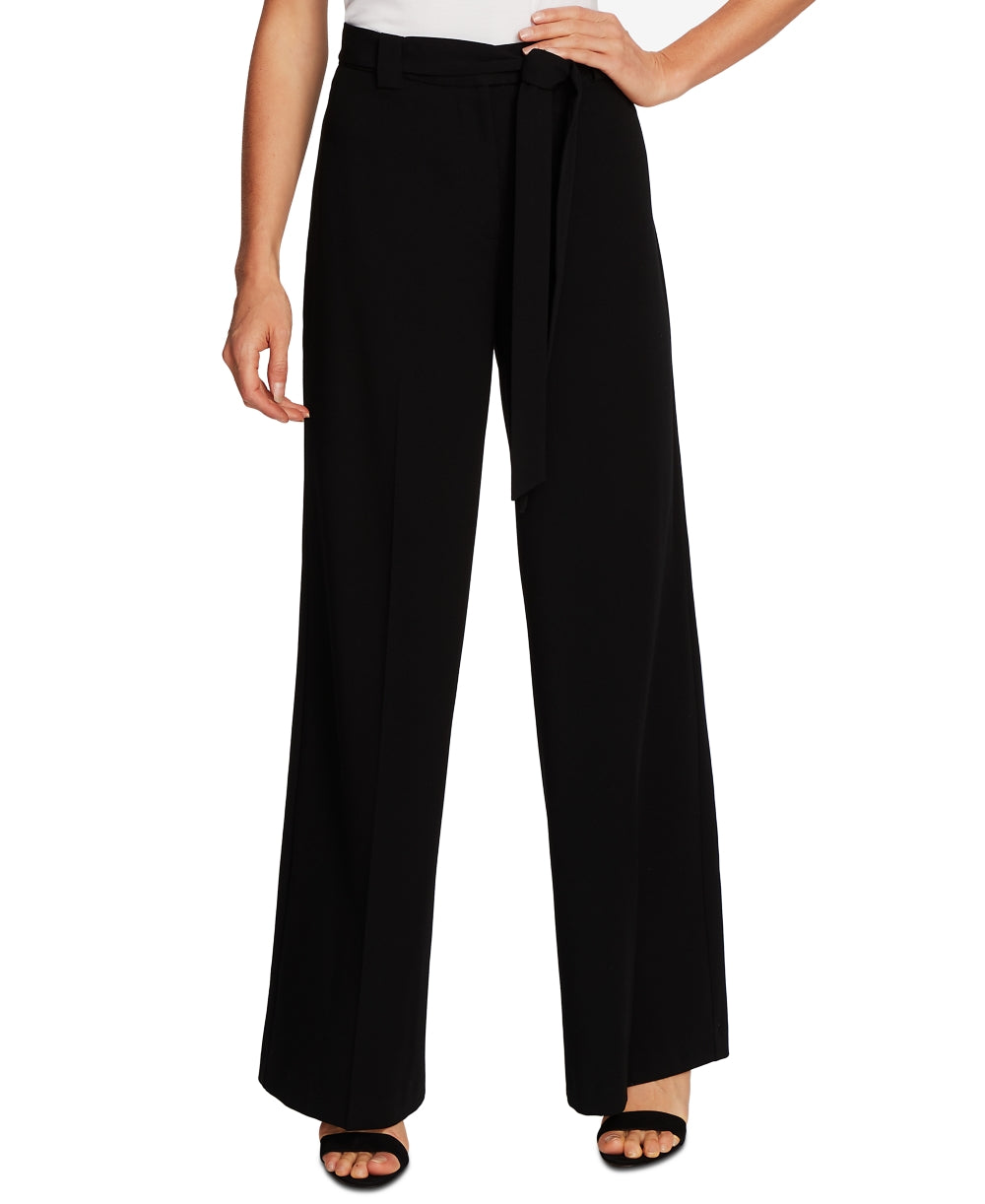 Calça feminina Vince Camuto com cinto, perna larga, texturizada, sarja, preta, cinza, tamanho 8