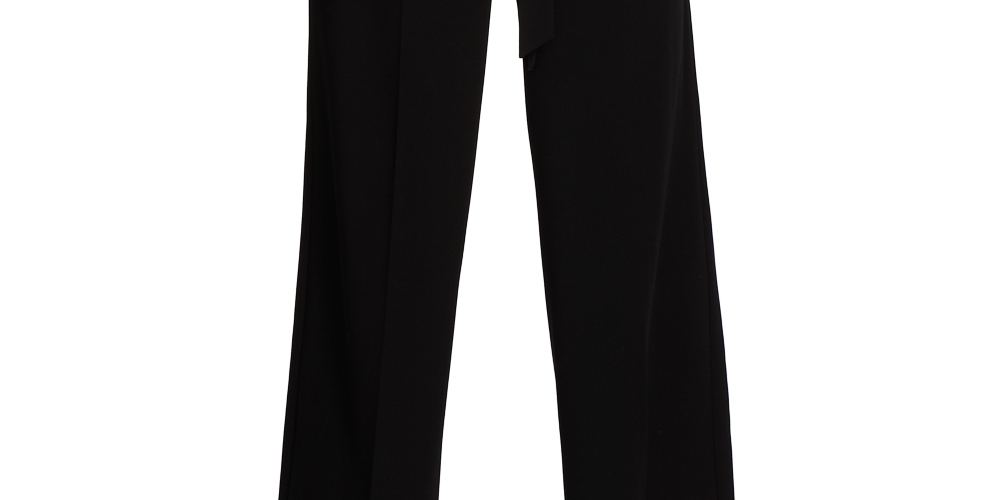 Calça feminina Vince Camuto com cinto, perna larga, texturizada, sarja, preta, cinza, tamanho 8