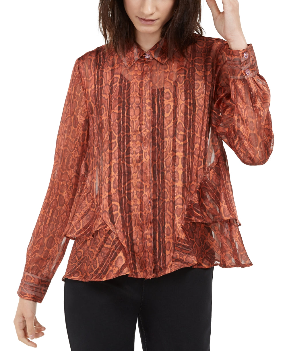 Blusa feminina com babados e estampa de cobra da INC International Concepts, laranja, tamanho médio