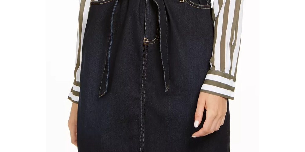 Saia jeans feminina com cintura tipo saco, preta, tamanho 2, da INC International Concepts