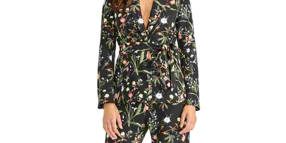 Blazer feminino com estampa floral Rachel Roy, preto, tamanho 2
