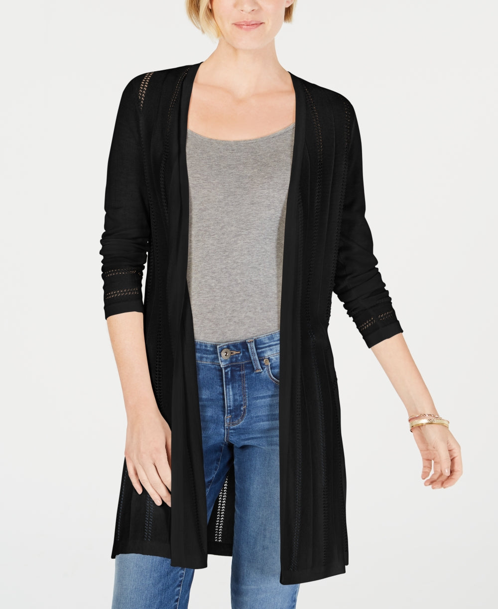 Cardigan feminino Charter Club Petite Pointelle Duster, preto, tamanho P
