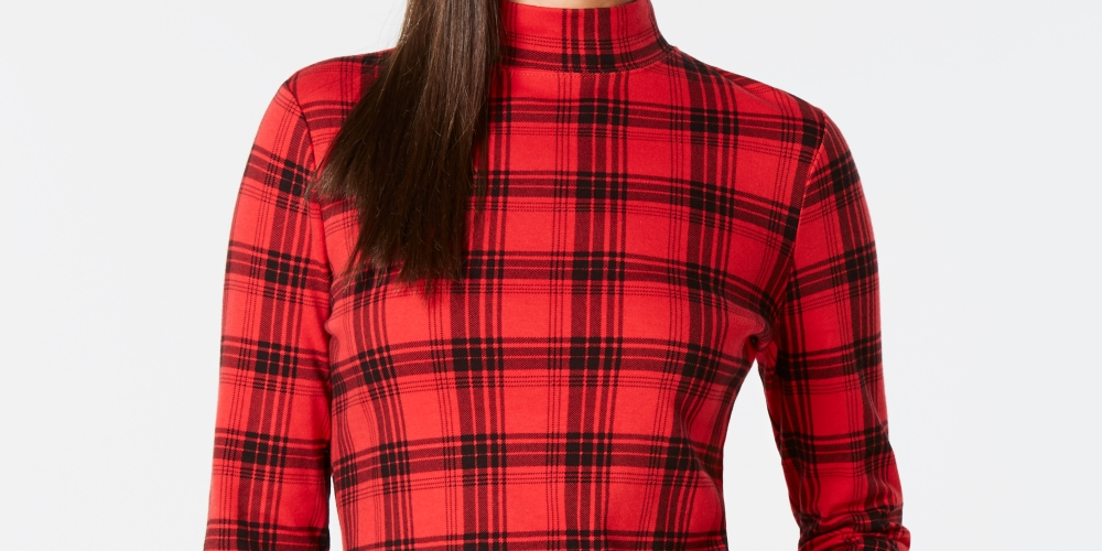 Charter Club Top xadrez de algodão feminino vermelho tamanho médio