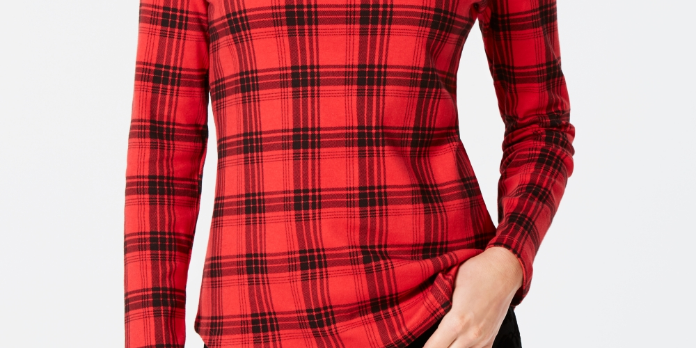 Charter Club Top xadrez de algodão feminino vermelho tamanho médio