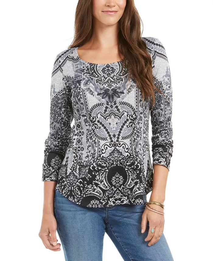 Top estampado feminino Style &amp; Co, preto, tamanho médio