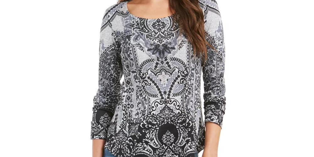 Top estampado feminino Style &amp; Co, preto, tamanho médio