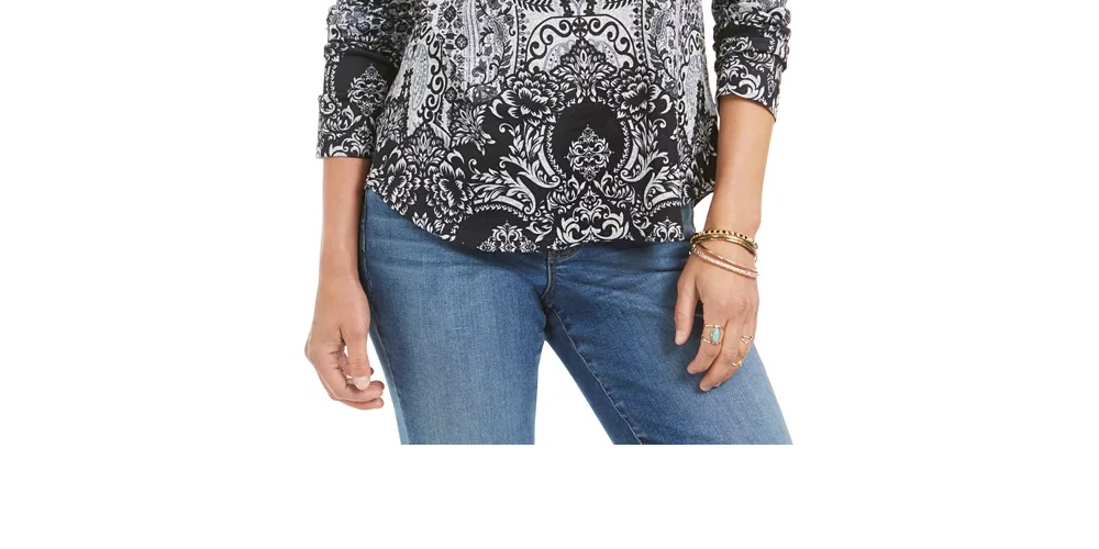 Top estampado feminino Style &amp; Co, preto, tamanho médio