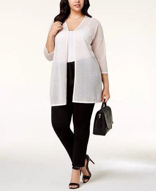 Cardigan Alfani Feminino Plus Illusion-Stripe Azul Tamanho 4X