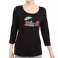 Karen Scott Blusa feminina com decote em V e manga 3/4, preta, tamanho médio