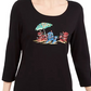 Karen Scott Blusa feminina com decote em V e manga 3/4, preta, tamanho médio