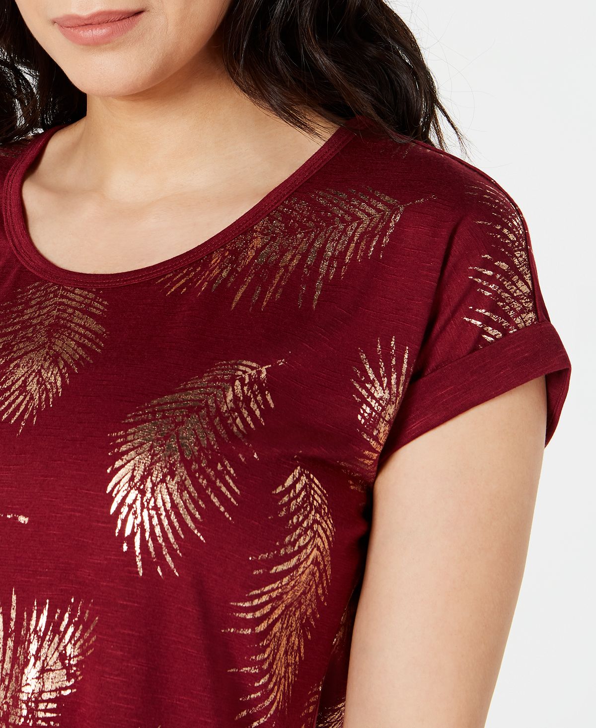 Blusa feminina com estampa de folhas e decote redondo, cinza, tamanho XX-G, estilo &amp; Co