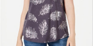 Blusa feminina com estampa de folhas e decote redondo, cinza, tamanho XX-G, estilo &amp; Co