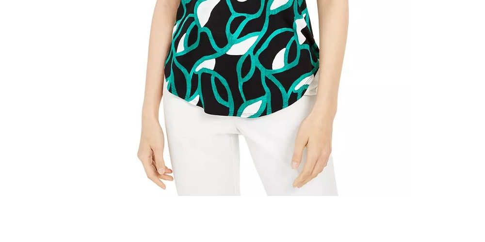 Camiseta feminina estampada Alfani azul/preta floral tamanho grande