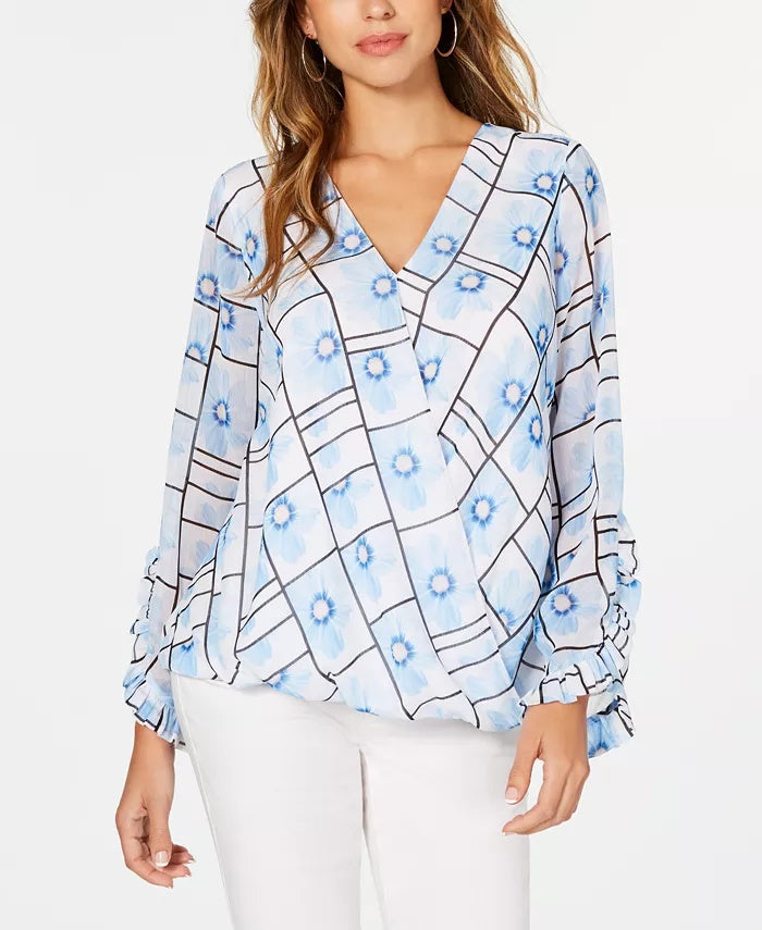 Blusa Alfani Feminina Petite Estampada Sobrepeliz Azul Tamanho Médio