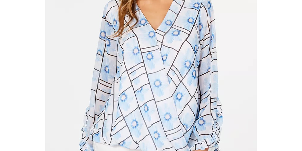 Blusa Alfani Feminina Petite Estampada Sobrepeliz Azul Tamanho Médio