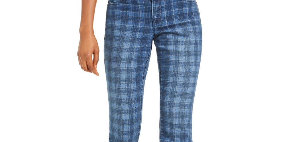 Calça jeans skinny xadrez feminina INC International Concepts, azul, tamanho 2