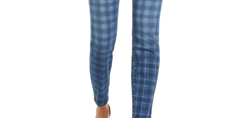 Calça jeans skinny xadrez feminina INC International Concepts, azul, tamanho 2