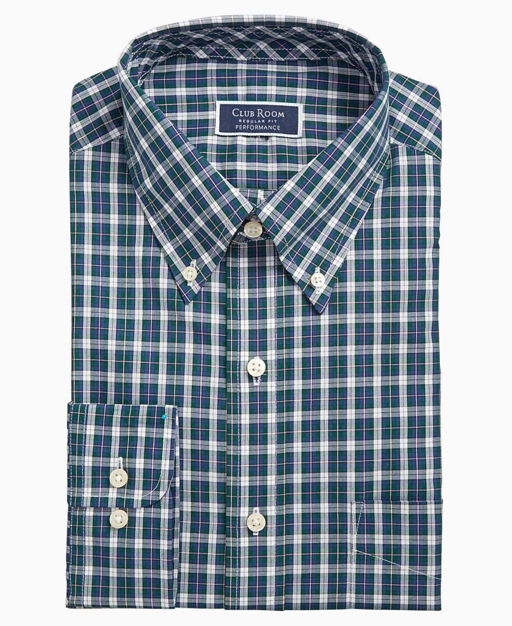 Camisa social xadrez masculina Club Room, branca/verde, tamanho 15,5 x 34-35