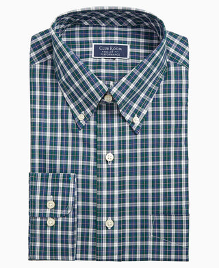 Club Room Men's Plaid Performance Dress Shirt White/Green  Size 15.5X34-35