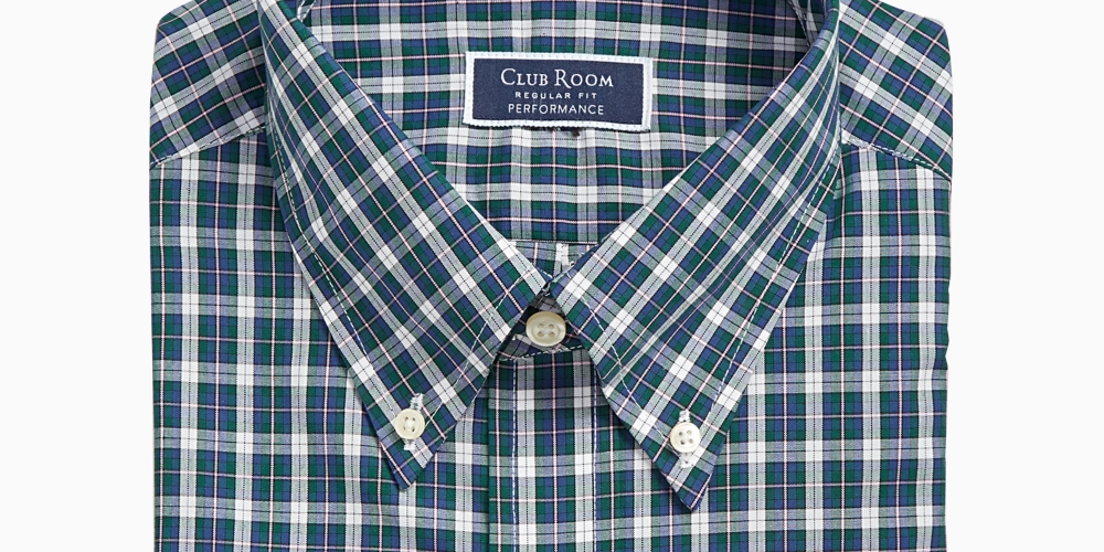 Camisa social xadrez masculina Club Room, branca/verde, tamanho 15,5 x 34-35