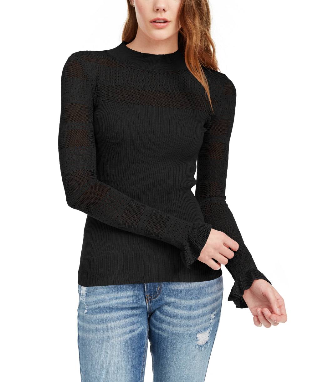 Suéter Crave Fame Juniors Pointelle-Trim Preto Tamanho Médio