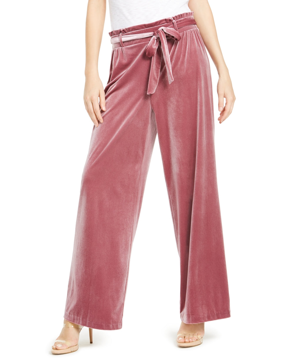 Calça feminina de veludo com perna larga Paperbag da INC International Concepts, rosa, tamanho pequeno