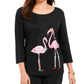 Karen Scott Blusa Feminina Petite Holiday com Estampa de Flamingo Preta Tamanho PL