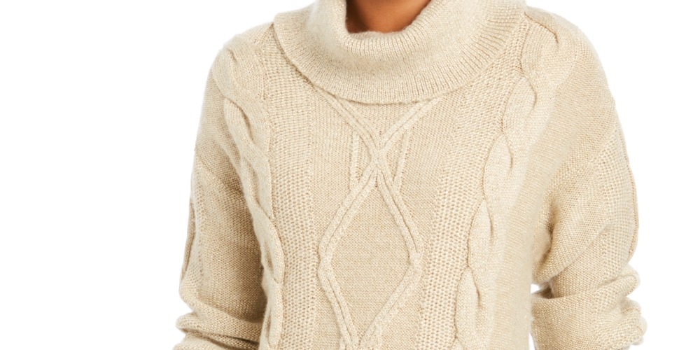 Suéter feminino Charter Club com decote careca e tricô com glitter, branco, tamanho médio