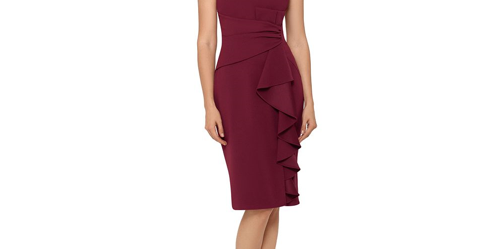 Vestido tubinho com babados em cascata Betsy &amp; Adam feminino, cor vinho, tamanho 4