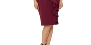Vestido tubinho com babados em cascata Betsy &amp; Adam feminino, cor vinho, tamanho 4
