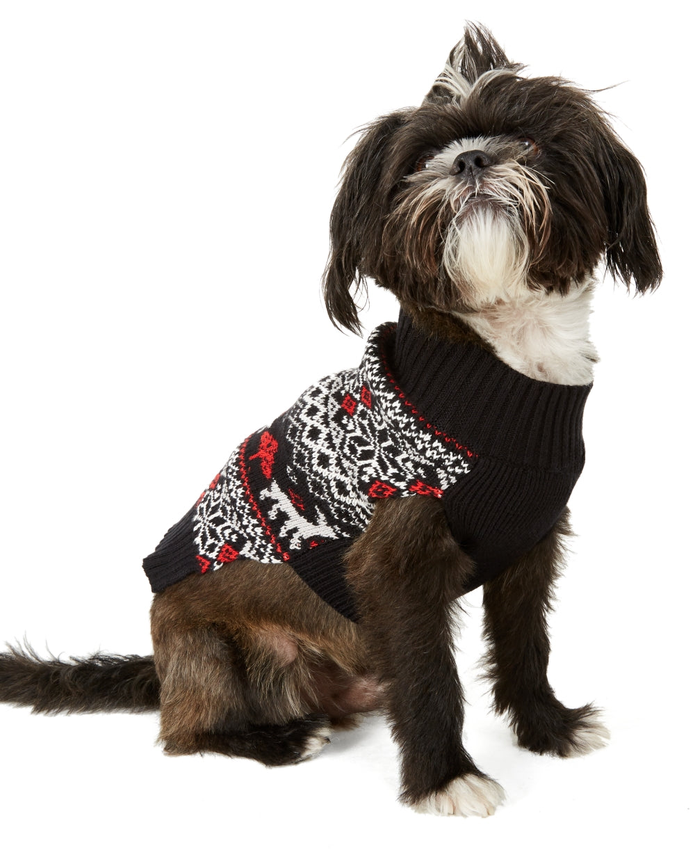 Suéter feminino Charter Club Fair Isle Dog Family, preto, tamanho pequeno