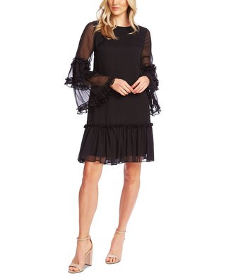 Vestido feminino CeCe com babados em chiffon, preto, tamanho grande