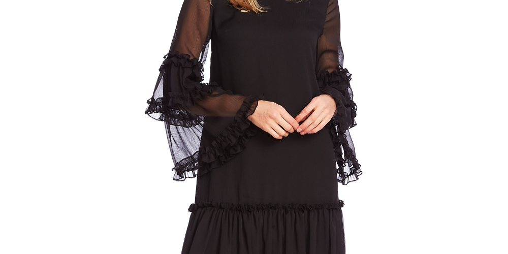 Vestido feminino CeCe com babados em chiffon, preto, tamanho grande