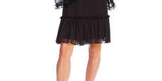 Vestido feminino CeCe com babados em chiffon, preto, tamanho grande