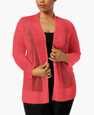 Cardigan feminino Alfani plus size com costura mista e abertura frontal, vermelho, tamanho 1X
