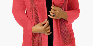 Cardigan feminino Alfani plus size com costura mista e abertura frontal, vermelho, tamanho 1X