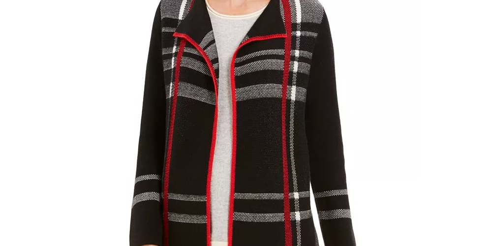 Cardigan feminino Charter Club Petite com frente aberta, preto, tamanho PS